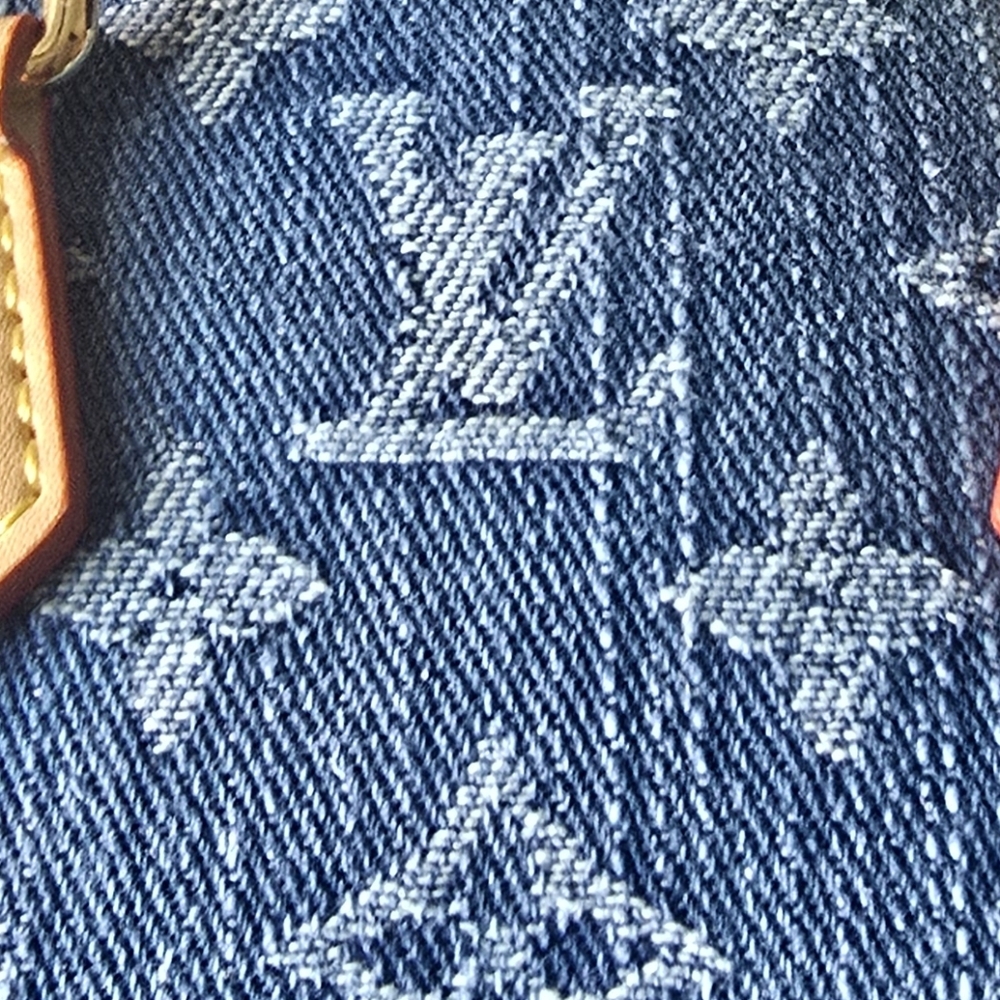 Blue Denim Monogram Micro Mini Bag with Tan Leather Trim - Picture 10 of 14